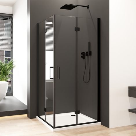 Schwarzer Duschkabine 80x100x195cm Eckeinstieg Falttür Duschkabine Eckdusche 180º Drehfalttür Dusche Duschabtrennung Duschwand, 6mm NANO Sicherheitsglas
