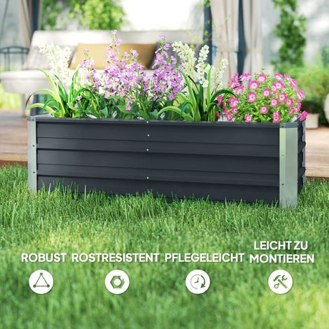 Bac surélevé en acier pour jardin, jardinière 125x47x40cm gris anthracite avec gants, potager fleurs et légumes. (1/5)