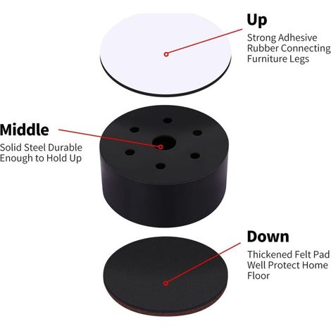 elevadores de cama para muebles, patas para sofá, elevadores de acero de 40x52 mm, elevadores resistentes para patas de cama y mesa, elevadores de cama de 1,5" para muebles, altura de 3,8 cm (1/3)