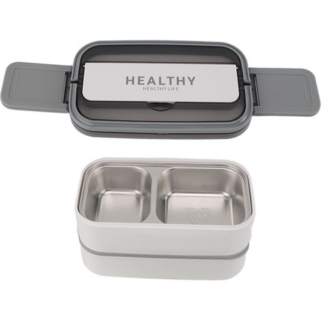 Boîte à bento double compartiment en acier inoxydable 316, boîte à lunch portable avec couverts, idéale pour le travail, l'école ou le bureau, 1400 ml, blanche. (1/5)