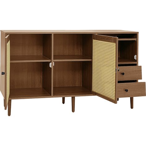 Buffet de style campagne avec portes en rotin 130 x 75,5 x 40 cm – Structure stable et étagères réglables (1/5)