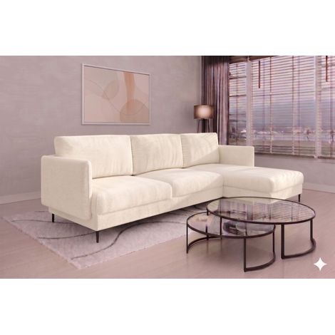Ecksofa Designersofa HELMER Stoff Vibe Creme Ottomane Rechts