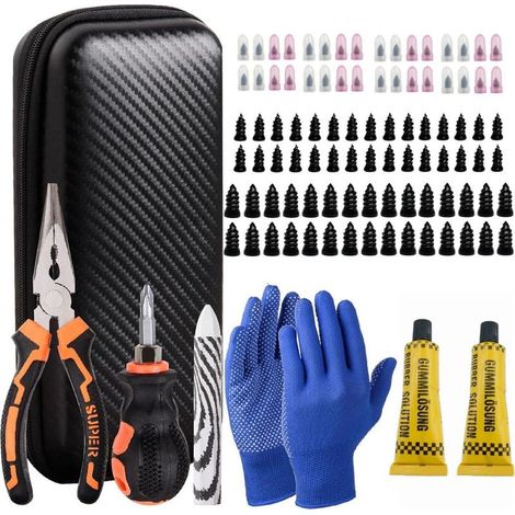 Kit de Réparation Pneus 68 Pièces avec Clous en Caoutchouc, Outils de Réparation Rapide pour Pneus (1/4)