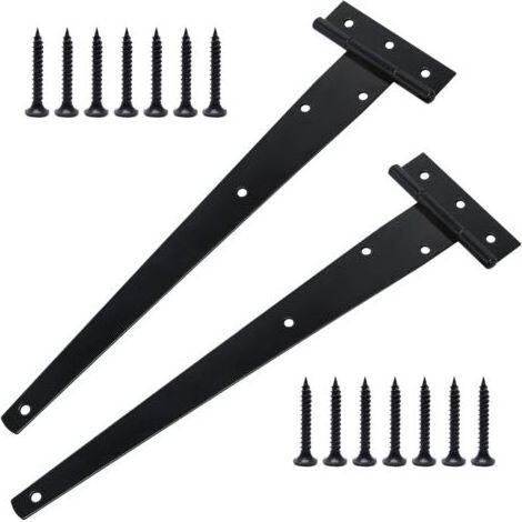 Lot de 2 charnières en T robustes avec vis de montage, 300 mm, galvanisées, pour portes de grange, portes en bois et fenêtres (1/5)