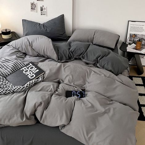 Funda nórdica - Diseño neutro - Ultrasuave y transpirable - Con cremallera - Gris - Tamaño 220x240cm - Solo la funda (1/2)