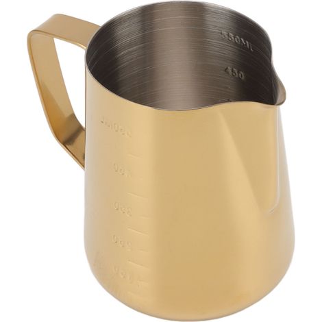 Doppelt skalierter Milchaufschäumkännchen aus Edelstahl 304, Milchaufschäumbecher, Latte-Art-Dampfgarer, 550 ml, Gold (1/5)