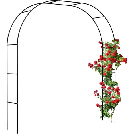 1 - Arche à rosiers - Treillis métallique - Support plantes grimpantes - Acier robuste pour extérieur - Noir - 250x235 cm ou 250x180 cm