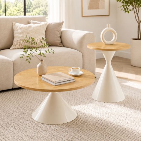 Lot de 2 tables basses, empilable, en mélaminé et effet bois et métal, pour salon, chambre et bureau, pour maison et appartement (1/5)