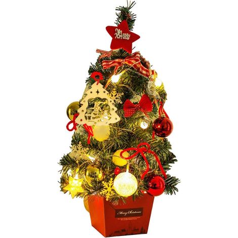Petit sapin de Noël de bureau, accessoires pour sapin de Noël, guirlande lumineuse, décoration de comptoir. (1/4)