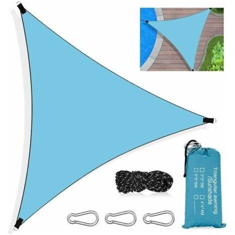 BUNTHAUS PA Dreieckiges Sonnensegel, 3 x 3 x 3 m, wasserdichtes dreieckiges Schattentuch, mit UV-Schutz und atmungsaktivem HDPE-Schattentuch, mit Seil, für Terrasse, Garten, Schwimmbad im Freien, Blau (1/4)