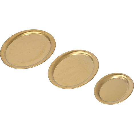 Plateau à dessert en acier inoxydable poli miroir, lot de 3, finition or. (1/5)