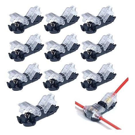 T Connector Electric Quick Connector Seamless Electrical Connector for Electric Wire 20/22 AWG Wires Car Cable LED Lighting Connector Waterproof Terminals and Kits (1/5)