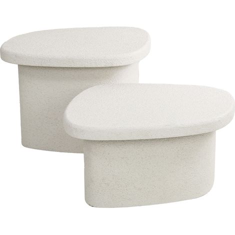 SANO - Lot de 2 tables basses en marbre composite blanc