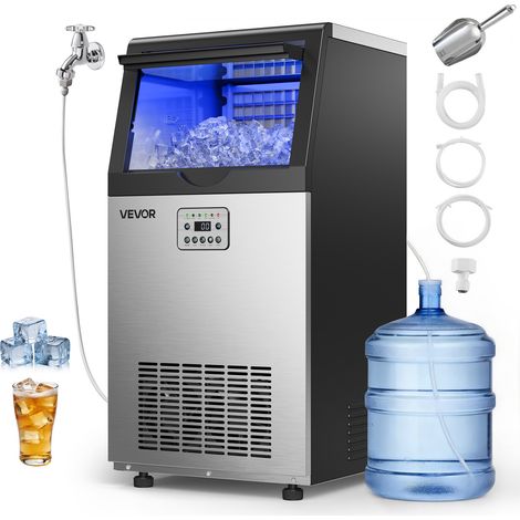 VEVOR Máquina para Fabricar Hielo 54 kg/24h Almacenamiento 7,3-13,3 kg, 36 Cubitos por Ciclo, de Acero Inoxidable, Independiente y Bajo Encimera, con Pantalla LED y Autolimpieza, para Bar, Restaurante (1/5)