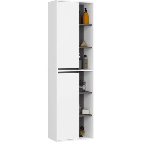 Akord – Colonne de salle de bain suspendue 50 cm – 2 portes – 10 étagères – Blanc et gris graphite – Panneau stratifié – Hauteur 170 cm