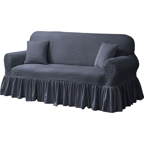 Housse de canapé, housse de canapé extensible beige 3 places, housse de canapé antidérapante, housse de canapé extensible, housse de canapé avec 1 taie d'oreiller (90-140 cm)