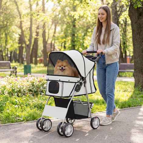Passeggino per Cani Pieghevole con Catarifrangenti, Ruote Girevoli, Freni e Cuscino Lavabile, Grigio (1/5)