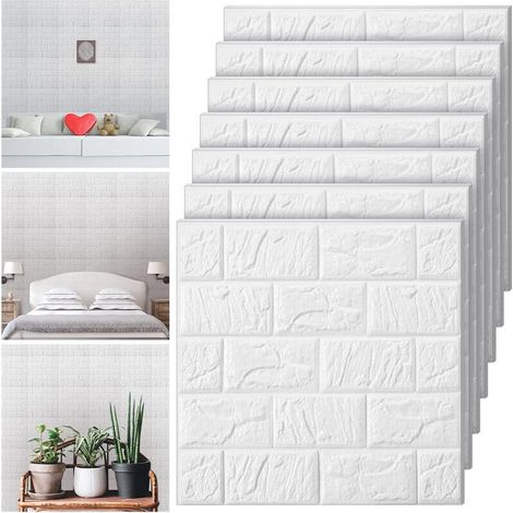 Panneaux muraux 3D adhésifs effet brique (lot de 10) – Panneaux imperméables en mousse de polyéthylène, couvrent 1,35 m², pour décoration intérieure (1/5)