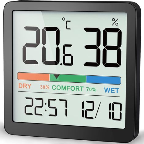 Hygrometer-Innenthermometer, digitales Tischthermometer mit Temperatur- und Feuchtigkeitsmonitor, präzises Feuchtigkeitsmessgerät, Raumthermometer (1, Schwarz, 8 cm) (1/5)