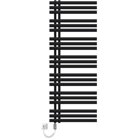 LuxeBath Radiateur de Bain Iron EM 600x1600 mm Noir Mat Design Panneau Plat Raccordement Latéral en Bas avec Résistance Électrique 1200W et Thermostat Simple Sèche-Serviettes Appareil de Chauffage (1/5)