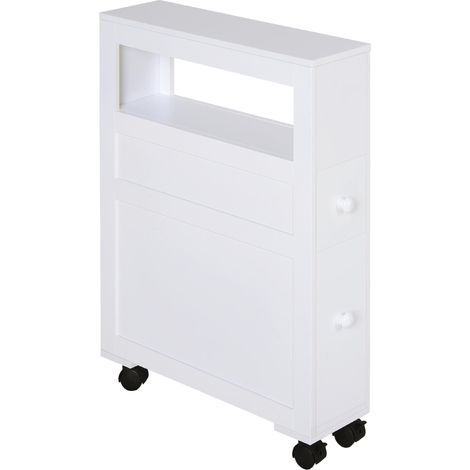 Meuble de rangement de salle de bain sur roulette armoire WC toilettes étagère ouverte 2 tiroirs 16 x 52 x 71,5 cm blanc