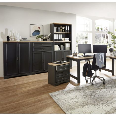 Schreibtisch Set mit Aktenschrank JÜLICH-36 in Graphit mit Artisan Eiche Nb. (1/5)