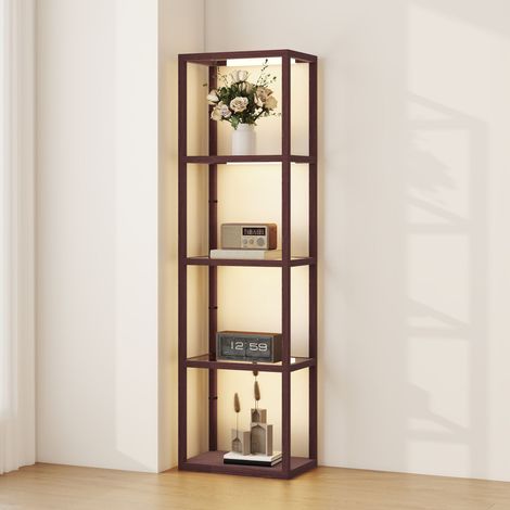 HOMCOM LED Floor Lamp with Glass Shelves, Dimmable Living Room Lamp, Brown (1/5)