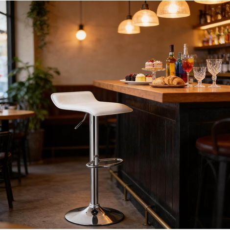 MEUBLIV Tabouret de bar 38,5x39x84 cm blanc – pivotant, réglable, sans dossier (1/5)