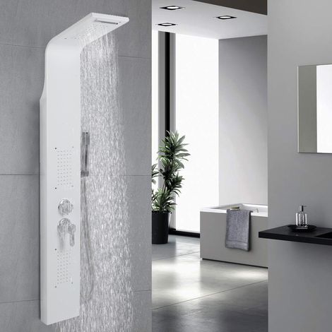 Columna de Ducha, Hidromasaje de Acero Inoxidable 304, Panel de Ducha Blanca