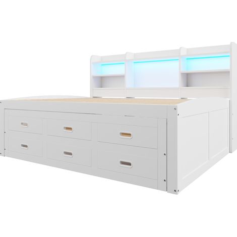 Letto estraibile 140 x 200 cm bianco con LED, 3 cassetti, ripiano, USB e Type-C (1/5)