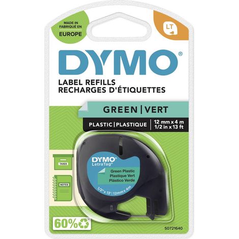 Ruban étiqueteuse plastique Dymo Letratag S0721640 fond vert écriture noire 12 mm x 4 m