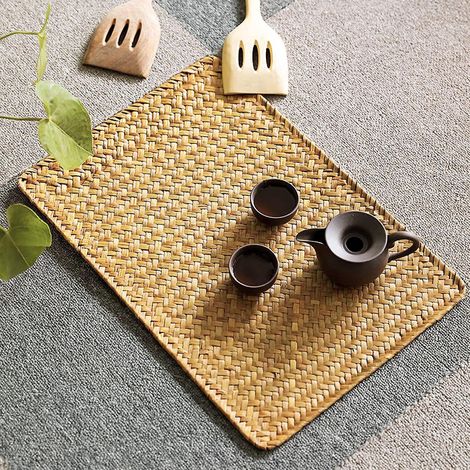 Set aus 4 handgefertigten Platzsets aus Seegras, 43 x 30 cm, handgewebt für den Esstisch