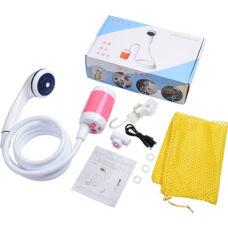 Douche Portable Douche de Camping avec Tête de Douche Vanne D'arrêt et Batterie 4800mAH intégrée,rose (1/5)