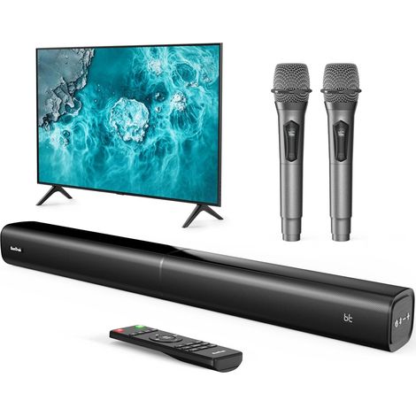 Barre de son avec 2 microphones de karaoké Barre de son 60 W pour appareils TV avec 4 haut-parleurs Son surround avec HDMI ARC/Optical/AUX/USB/Bluetooth 5.3, pour films/musique (1/5)