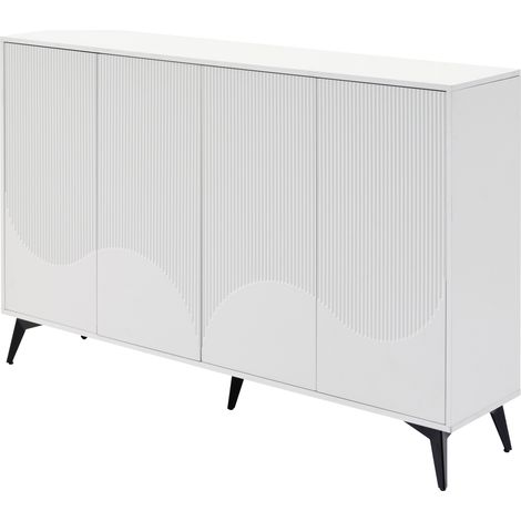 Buffet blanc multifonctionnel 160 cm avec 4 portes, étagères réglables et pieds métal (1/5)