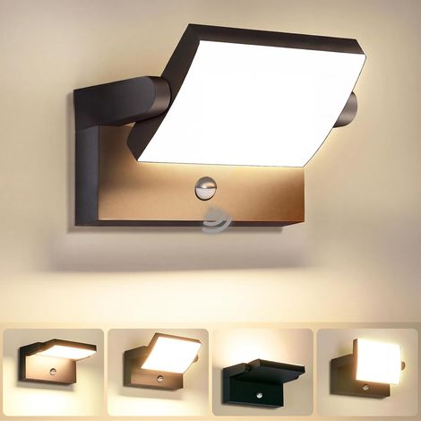 Lampe Murale Extérieure 36 W avec Capteur de Mouvement, 4000 Lm, Noire Lampe Murale Intérieure avec Panneau LED Rotation 350°, 3000K Blanc Chaud, Projecteur Extérieur Étanche IP65 (1/5)