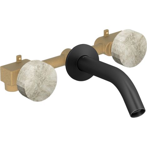 JACOB DELAFON Grands Boulevards Pack mezclador de lavabo empotrado de 3 orificios, suavidad mineral y negro