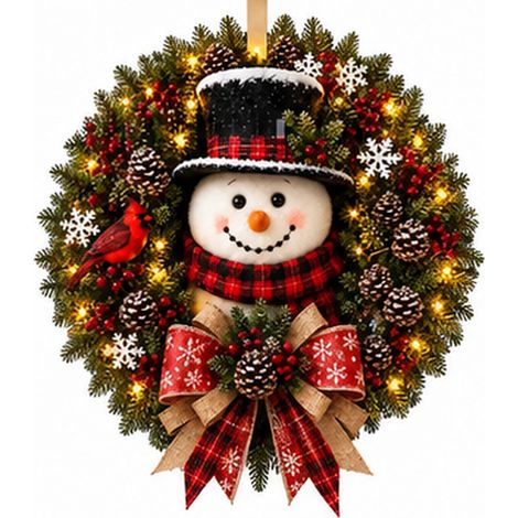 Corona navideña de muñeco de nieve con luces LED, decoración para la puerta principal, colorida, 20 cm (1/5)