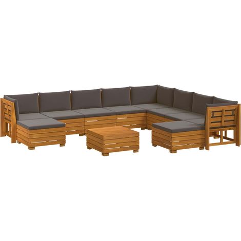 Maison Exclusive - Outdoor-Sofagarnitur 11 Stück Braun Massivholz