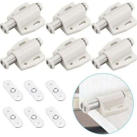 6pcs Fermeture Magnétique à Pression pour Meubles, Loquet Silencieux en Plastique Blanc pour Armoires de Cuisine, Tiroirs et Placards (1/4)