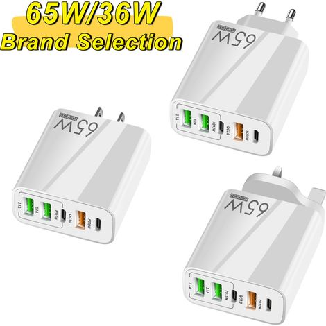 Chargeur double port 65W, adaptateur prise européenne PD20W+QC3.0 compatible appareils numériques (1/5)
