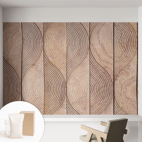 Papier peint intissé décoratif avec motifs pour salon et chambre a motif - Colle incluse gratuite Vagues de bois 152x104 cm (1/5)
