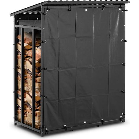 Abri pour bois de chauffage avec bâche et toit 600 kg 137 x 90 x 171 cm acier galvanisé peint par poudrage noir (1/2)
