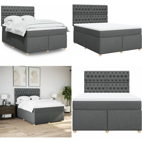 Giroletto a Molle con Materasso Grigio Scuro 140x190 cm Tessuto - Materasso a molle insacchettate - Letto a molle