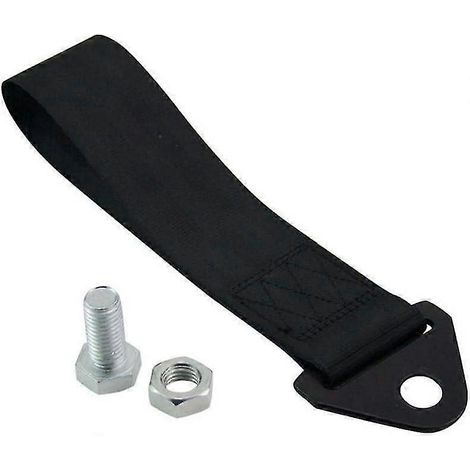 Bande adhésive de remorquage universelle pour voitures de course, en nylon, pour pare-chocs avant et arrière, 26 x 5 cm, noire. (1/2)