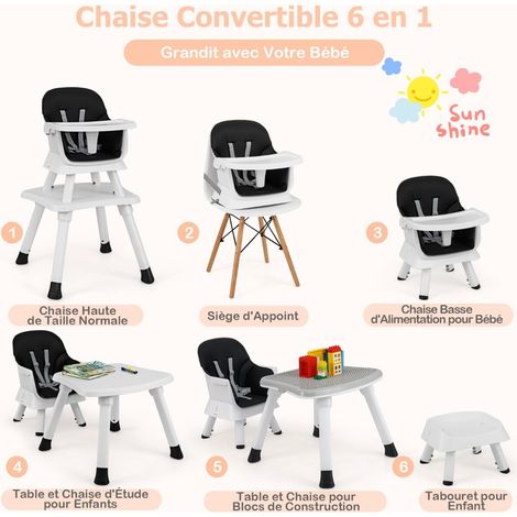 Chaise haute bébé convertible 6 en 1, chaise d'alimentation pour bébé, rehausseur de salle à manger, set de table et chaises - noir (1/5)