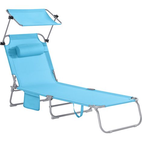 SoBuy Transat pliable réglable jardin extérieur – Chaise longue avec oreiller, pare-soleil et poche latérale, 155×56×81 cm (1/5)