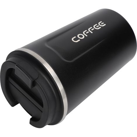 Mug isotherme 380 ml à double paroi en acier inoxydable anti-déversement, tasse à café portable pour voiture (noir) (1/5)