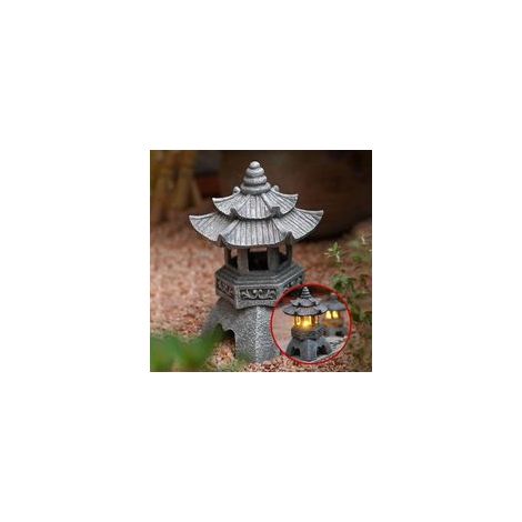 Statues-lanternes pagodes à énergie solaire, ornements lumineux de jardin de style pagode japonais, pagode vintage lumineuse décorative autoportante pour pelouse (Couleur : A)-Crezuo