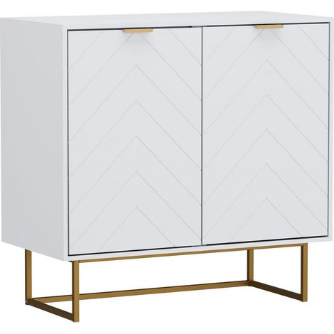 Kommode mit 2 Türen, Sideboard mit Füßen, skandinavisches Design, weiß (1/4)